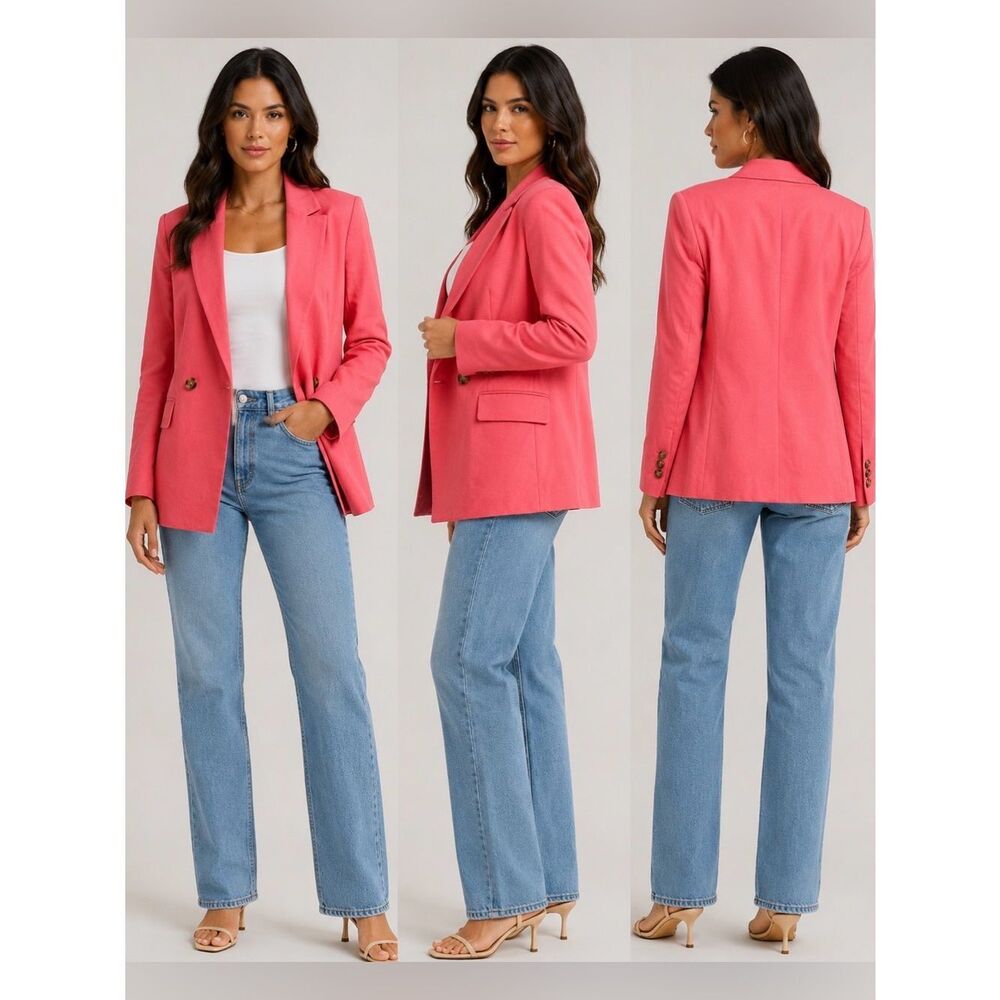 New Ann Taylor Coral Double-Breasted Coral Orange Women’s Blazer Jacket Sz 12P